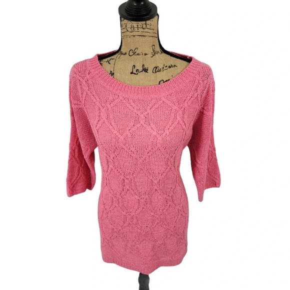 ZARA KNIT Women's Regular Cable Knit Ribbed Oversized Sweater Pink Size Medium - Picture 9 of 14